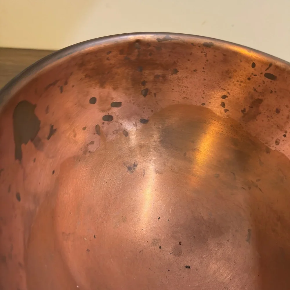 Vtg Copper Egg White Mixing Bowl Round Bottom Brass Ring 8.5